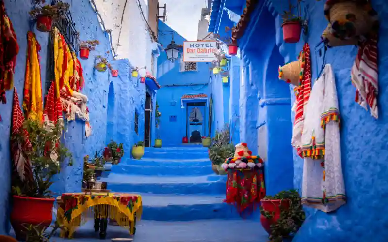 Chefchaouen blue streets during an 8-day Morocco Imperial Cities tour