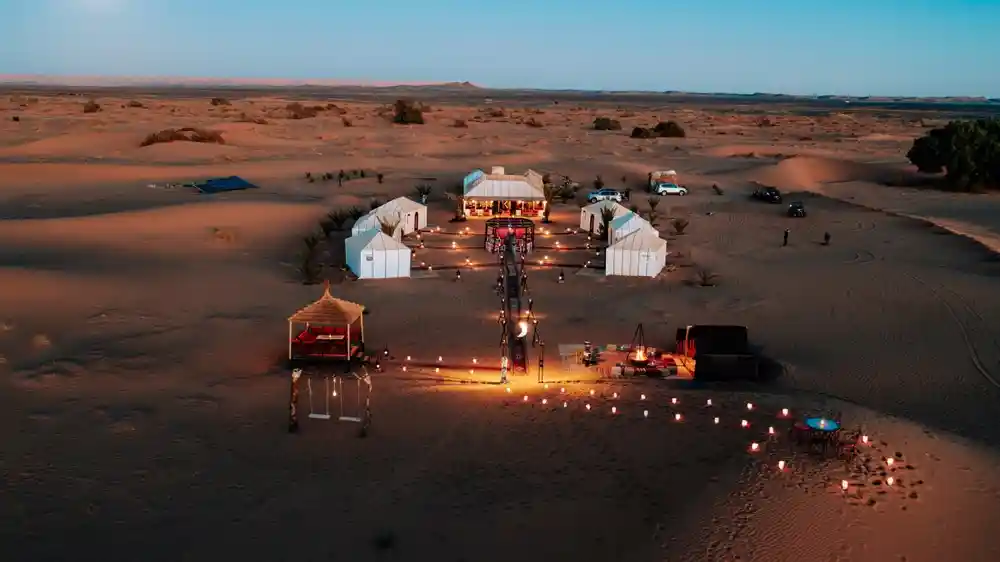 Desert camp during a 3-day Fes to Merzouga desert tour