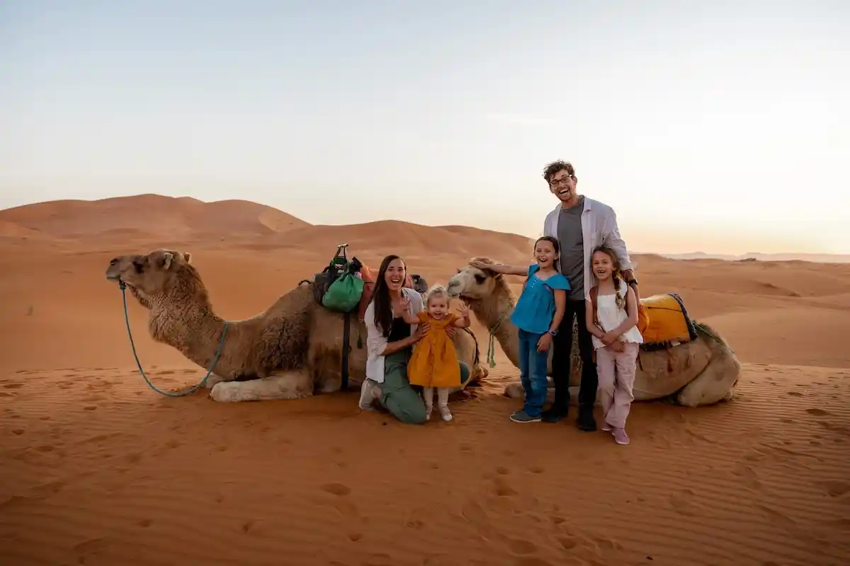 Family enjoying a 3-day Marrakech to Merzouga desert tour in Morocco