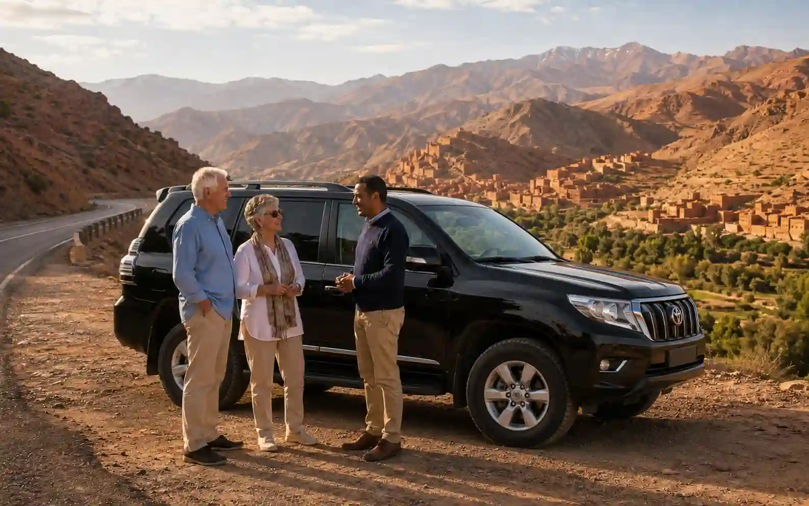 Senior travelers with a private driver on a custom Morocco tour
