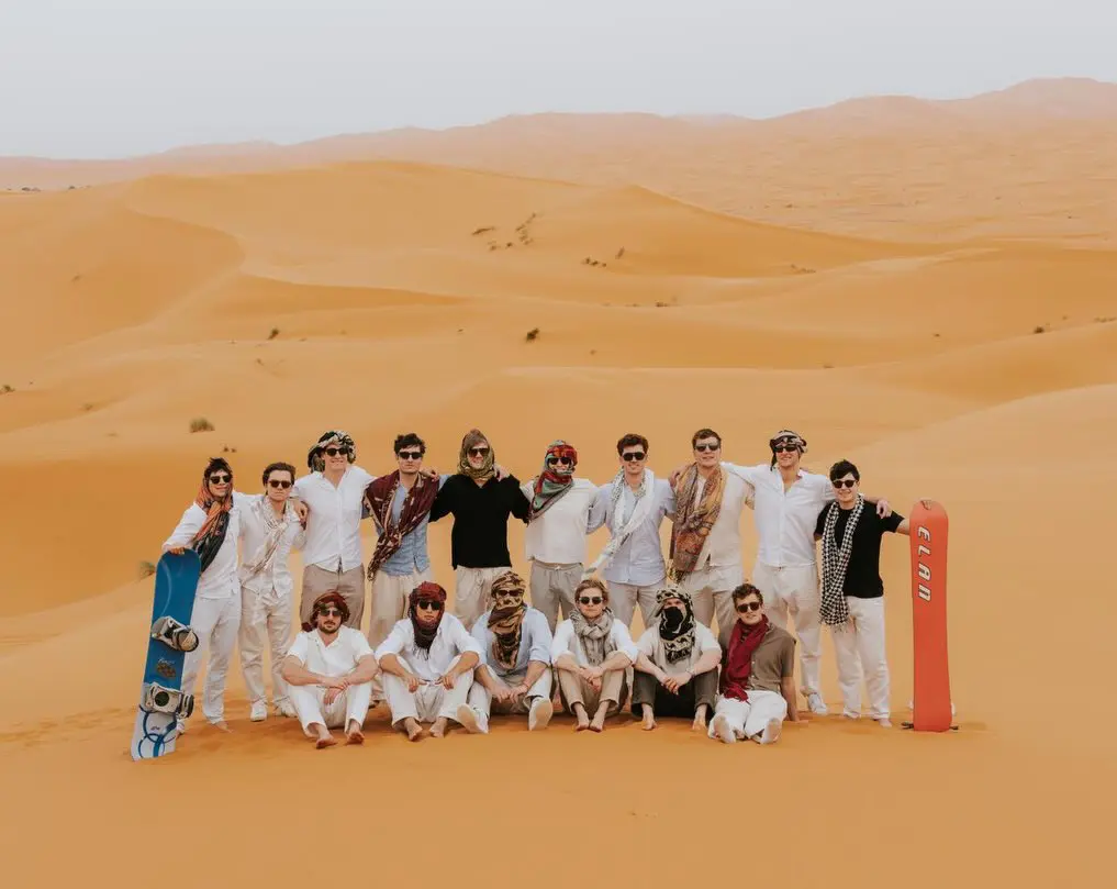 Students enjoying a Sahara Desert group trip in Morocco