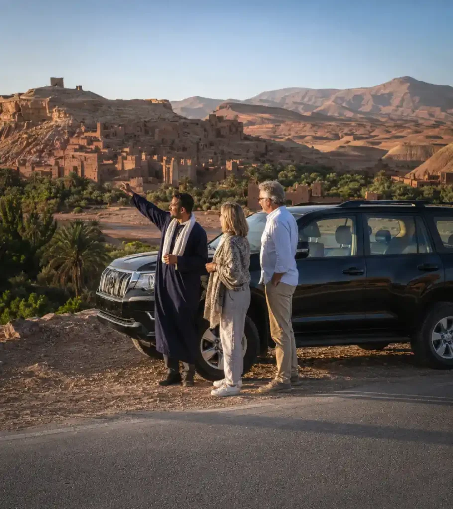 Travelers with a private driver during a tailor-made Morocco tour